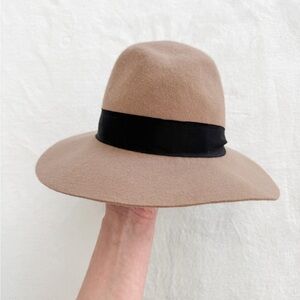 Express Tan Wool Felt Wide Brim Fedora Hat | One Size